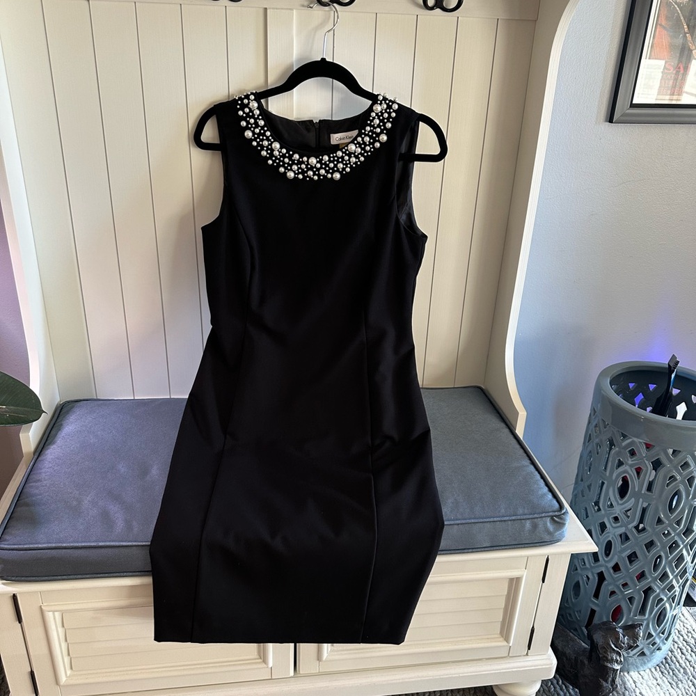 Calvin Klein Black Dress with Pearl Accents